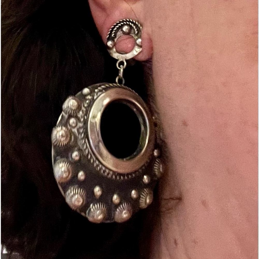 Vintage Alpaca Silver Hoop Earrings